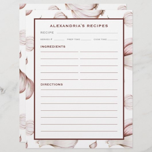 Jouw naam Knoflook Recipe Multomap Invoegen (Voorkant / Achterkant)