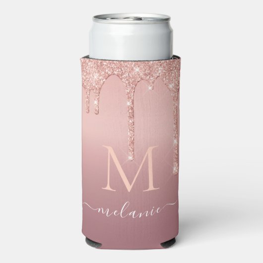Jouw naam Koelbox Roos Gold Blush Glitter Seltzer Blikjeskoeler (Seltzer Achterkant)