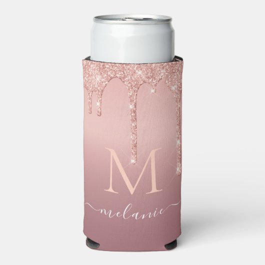 Jouw naam Koelbox Roos Gold Blush Glitter Seltzer Blikjeskoeler (Seltzer Voorkant)