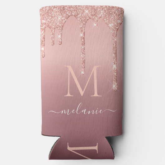 Jouw naam Koelbox Roos Gold Blush Glitter Seltzer Blikjeskoeler (Achterkant)