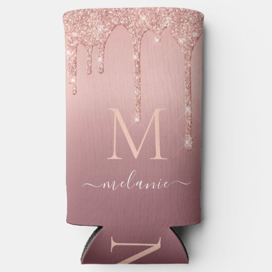 Jouw naam Koelbox Roos Gold Blush Glitter Seltzer Blikjeskoeler (Voorkant)