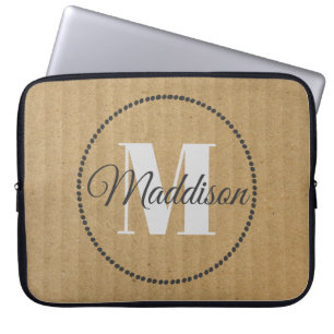 Jouw naam Kraft Paper van het moderne Patroonmonog Laptop Sleeve