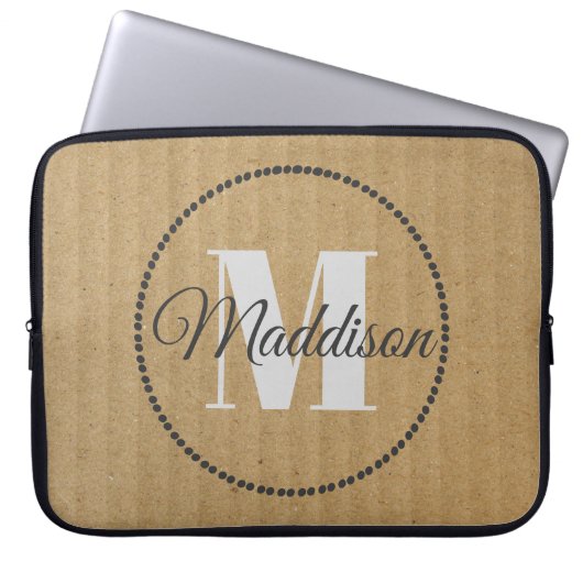 Jouw naam Kraft Paper van het moderne Patroonmonog Laptop Sleeve (Voorkant)