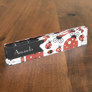 jouw naam - Ladybugs, Ladyvogels - Rood zwart Naambordje
