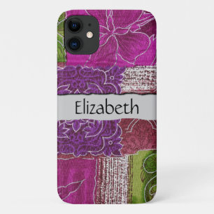 Jouw naam - Lapwerk, Bloemen, Wervelingen - Roze iPhone 11 Hoesje