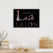 Jouw naam lash salon floral glitter roze zwart poster (Keuken)