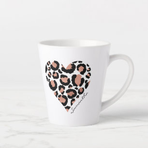 Jouw naam Leopard Cheetah Pattern Heart Latte Mok