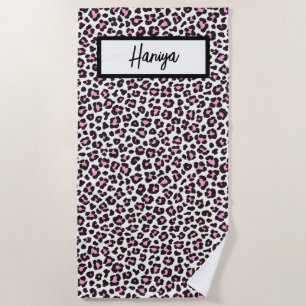 Jouw naam Leopard Predator Animal Pink Kleur Strandlaken