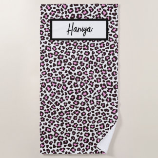 Jouw naam Leopard Predator Animal Pink Kleur Strandlaken
