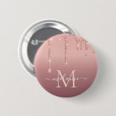 Jouw naam Letter Button Roos Gold Blush Glitter (Voorkant /achterkant)