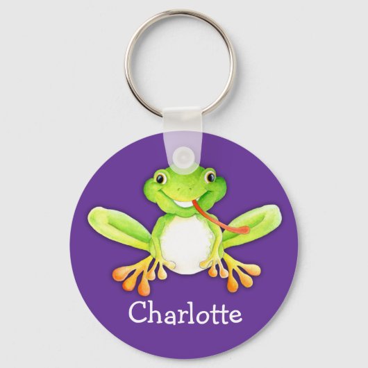 Jouw naam leuke kikker paarse sleutelhanger (Voorkant)