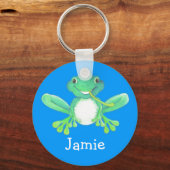 Jouw naam leuke kikkervis groene blauwe sleutelhan sleutelhanger (Voorkant)