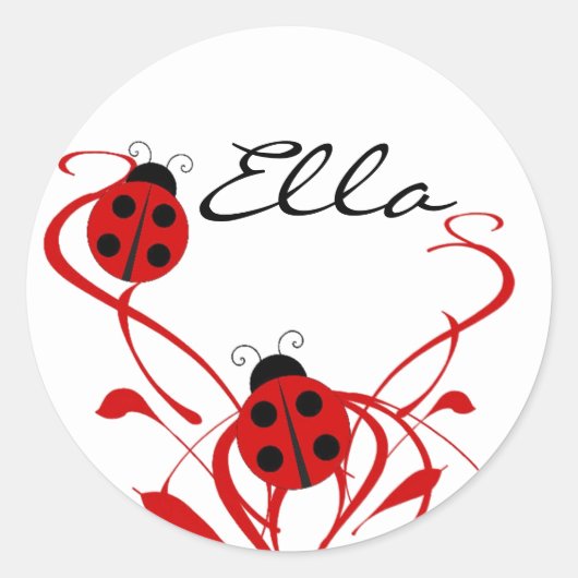 Jouw Naam Lieveheersbeestje Ronde Sticker (Voorkant)