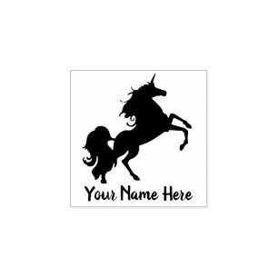 Jouw naam Majestic Unicorn Black Silhouette Rubberstempel