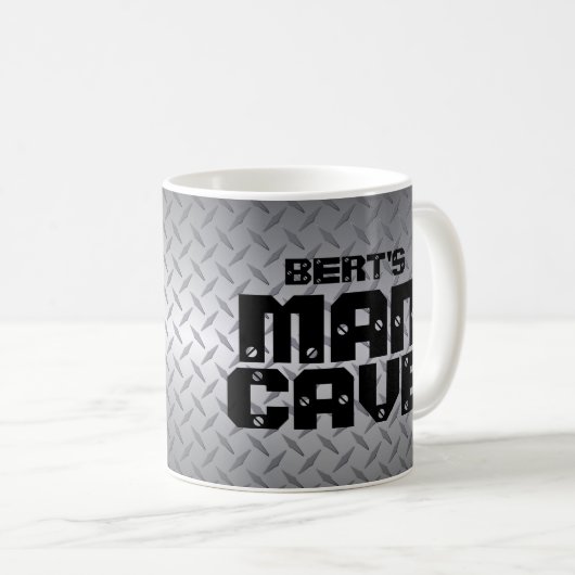 Jouw naam Man Cave Diamondplate Mok toevoegen (Voorkant rechts)