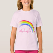 "Jouw naam" (maximaal 7 letters): regenboogroze bo T-shirt (Voorkant)