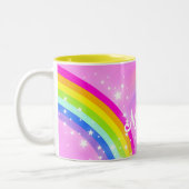 "Jouw naam" meisjes regenbooglichtroze mok (Links)