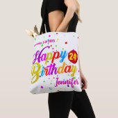 Jouw naam met Datum en leeftijd op Happy Birthday Tote Bag (Dichtbij)