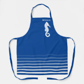 Jouw naam met Seahorse Navy Blue White Stripe Schort (Voorkant)