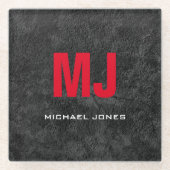 Jouw naam met unieke grijze monogram glazen onderzetter (Voorkant)