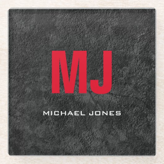 Jouw naam met unieke grijze monogram glazen onderzetter (Voorkant)