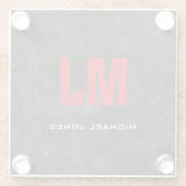 Jouw naam met unieke grijze monogram glazen onderzetter (Achterkant)