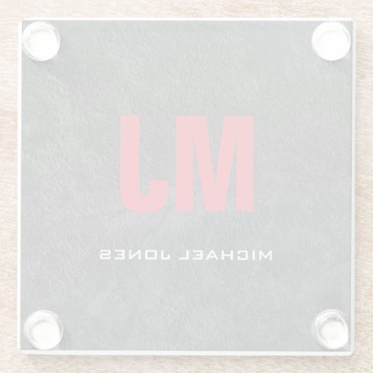 Jouw naam met unieke grijze monogram glazen onderzetter (Achterkant)