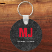 Jouw naam met unieke grijze monogram sleutelhanger (Achterkant)