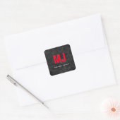 Jouw naam met unieke grijze monogram vierkante sticker (Envelop)