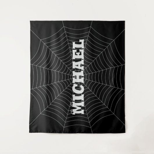 Jouw naam met zwarte grijze spin wandkleed (Voorkant)
