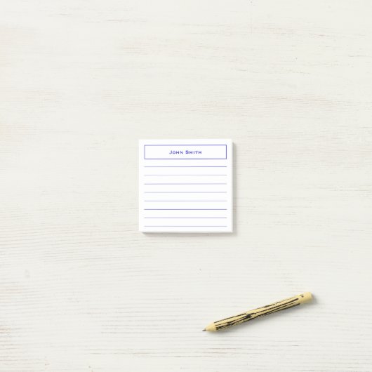 Jouw naam minimalistisch blauw/wit gelinkt post-it® notes (Op bureau)