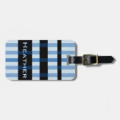 Jouw naam & Modern Blauw Zwart Weven Stripes Bagagelabel (Voorkant horizontaal)