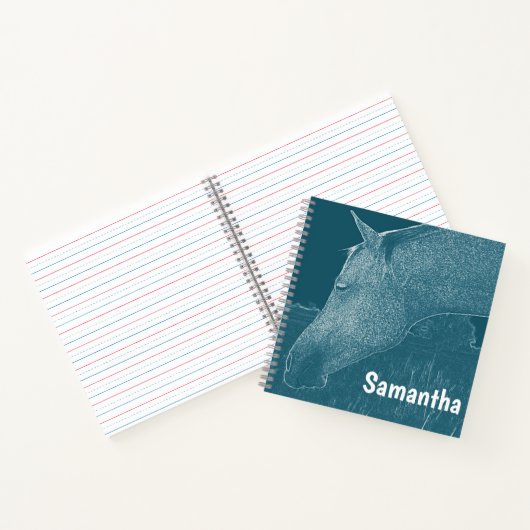 Jouw naam Modern Paard Wit op Blauw Groen Blauwgro Notitieboek (Binnen)