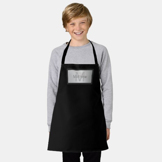 Jouw naam & Monogram | Grijs Zwart & Faux Zilver Schort (Gedragen)