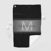 Jouw naam & Monogram | Zwart & Grijs Golfhanddoek (Insitu)