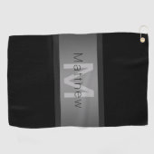Jouw naam & Monogram | Zwart & Grijs Golfhanddoek (Horizontaal)