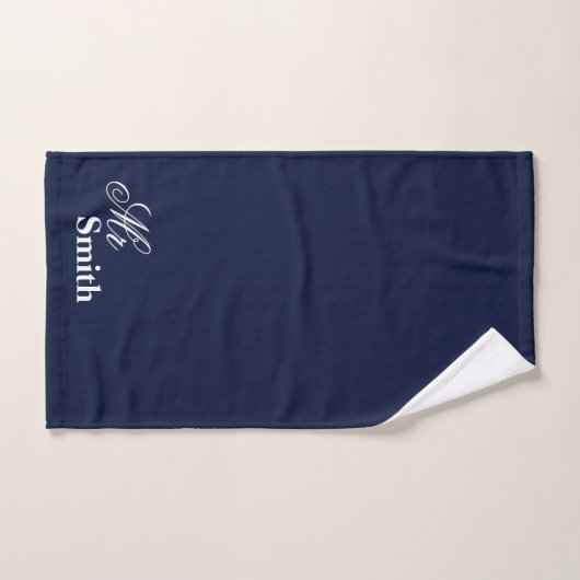 Jouw naam Mr Smith White Typografie Navy Handdoek (Handdoek)