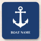 Jouw naam  Nautical Anchor Navy Blue Bier Onderzetter (Voorkant)