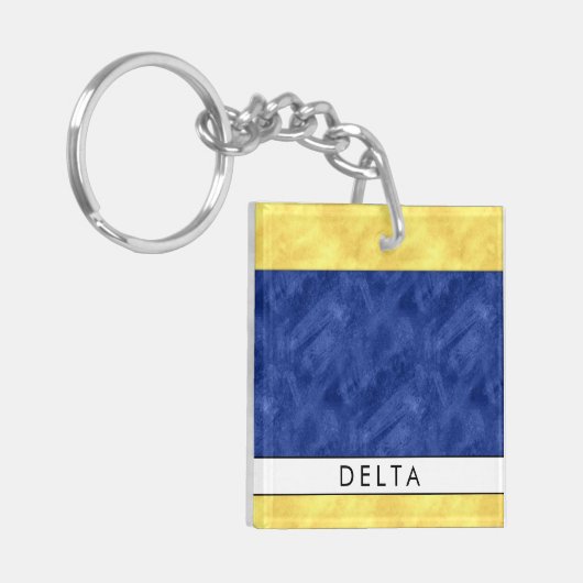 Jouw naam + Nautisch signaal Vlag D Delta Sleutelhanger (Voorkant Links)