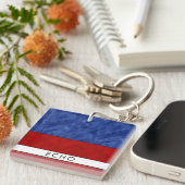 Jouw naam + Nautisch signaal Vlag E Echo Sleutelhanger (Voorkant Rechts)