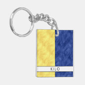Jouw naam + Nautisch signaal Vlag K Kilo Sleutelhanger (Voorkant Links)