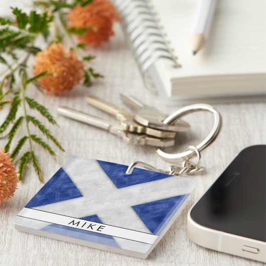 Jouw naam + Nautische Signaalvlag M Mike Sleutelhanger (Voorkant Rechts)