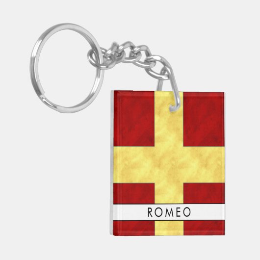 Jouw naam + nautische signaalvlag R Romeo Sleutelhanger (Voorkant Links)