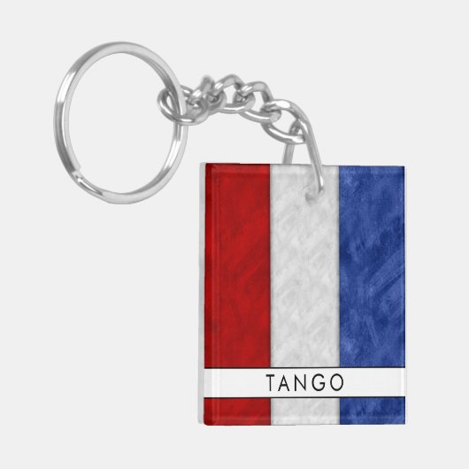 Jouw naam + Nautische Signaalvlag T Tango Sleutelhanger (Voorkant Links)