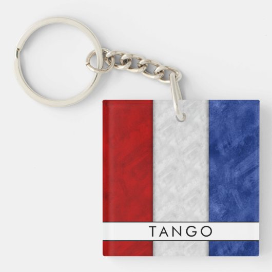 Jouw naam + Nautische Signaalvlag T Tango Sleutelhanger (Voorkant)