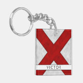 Jouw naam + Nautische Signaalvlag V Victor Sleutelhanger (Voorkant Links)