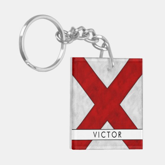 Jouw naam + Nautische Signaalvlag V Victor Sleutelhanger (Voorkant Links)