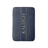 Jouw naam Navy Blue Gold Polka Dots Badmat (Voorkant Verticaal)