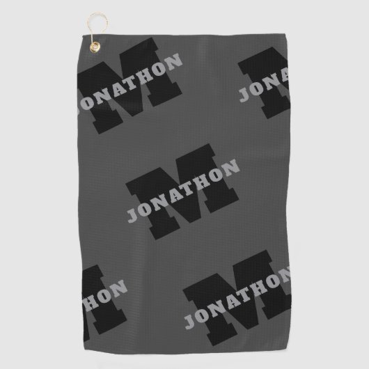 Jouw naam of bedrijfsnaam | Modern mannelijk grijs Golfhanddoek (Voorkant)