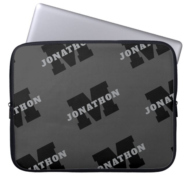 Jouw naam of bedrijfsnaam | Modern mannelijk grijs Laptop Sleeve (Voorkant)